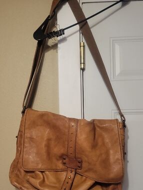 Fossil Tan Leather Laptop Messenger Bag